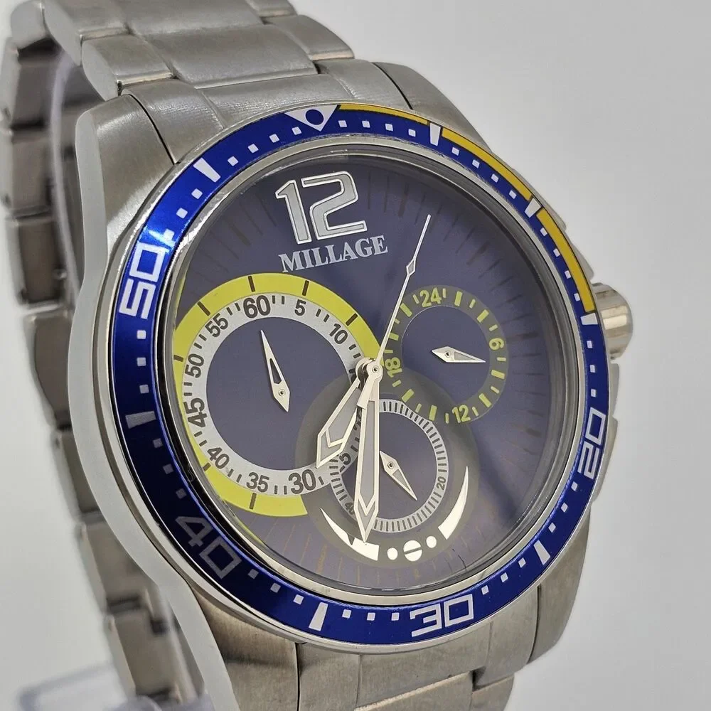 Millage Men's Watch 44MM Blue Dial Gray Bracelet Band 6.5"‎ Wrist New Battery - Picture 4 of 13